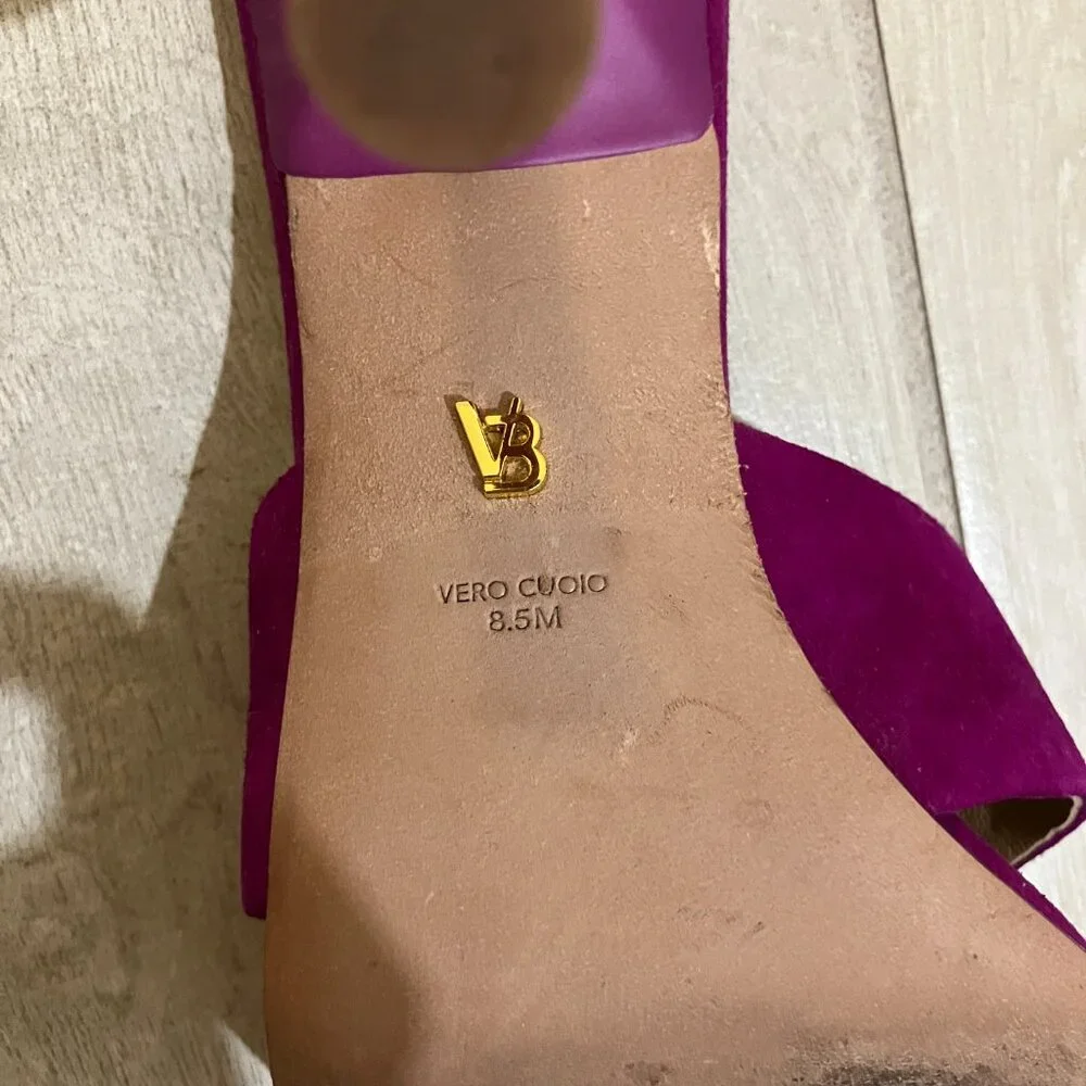 Veronica Beard Alsea Raspberry Pink Suede Mule Heels Square Toe Sandals Sz 8.5